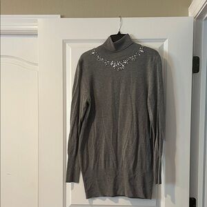BCBG Gray Turtleneck Sweater with Embellishments